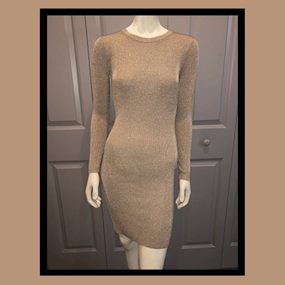 Michael Kors Gold Metallic Thread Sweater Dress, XS